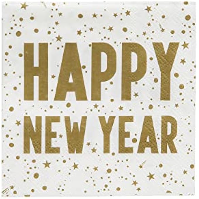 LUXE HAPPY NEW YEAR NAPKIN, 16 PIECES, WHITE/GOLD - Image 1